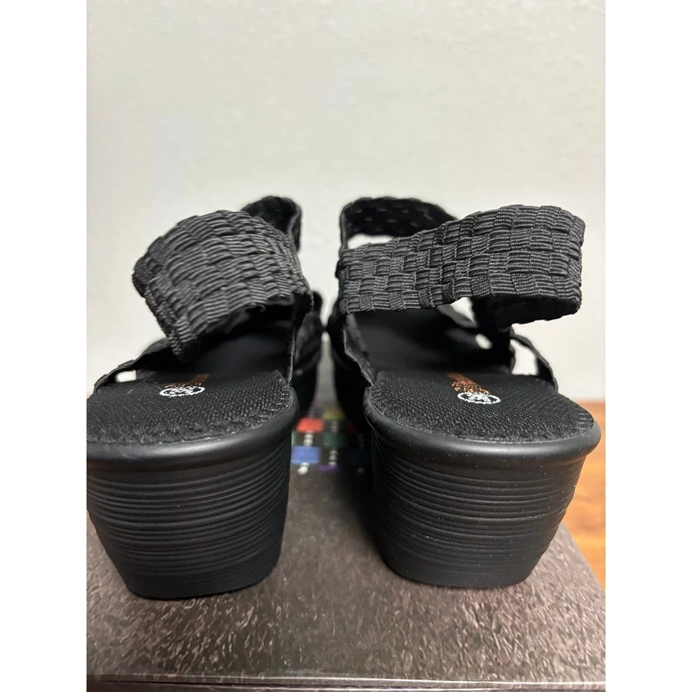 Bernie Mev Fame Black Woven Elastic Platform Wedge Sandals Womens Size 39 US 8